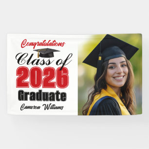 Red Class of 2026 Graduation Party Photo Banner