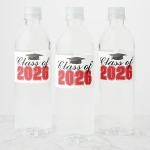 Red Class of 2026 Graduation Party Water Bottle Label