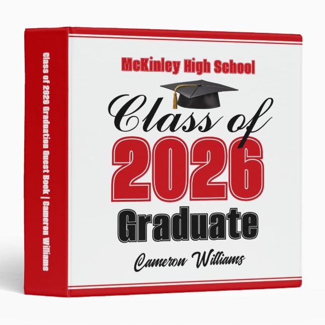 Red Class of 2026 Graduation Photo Album Binder (Front/Spine)