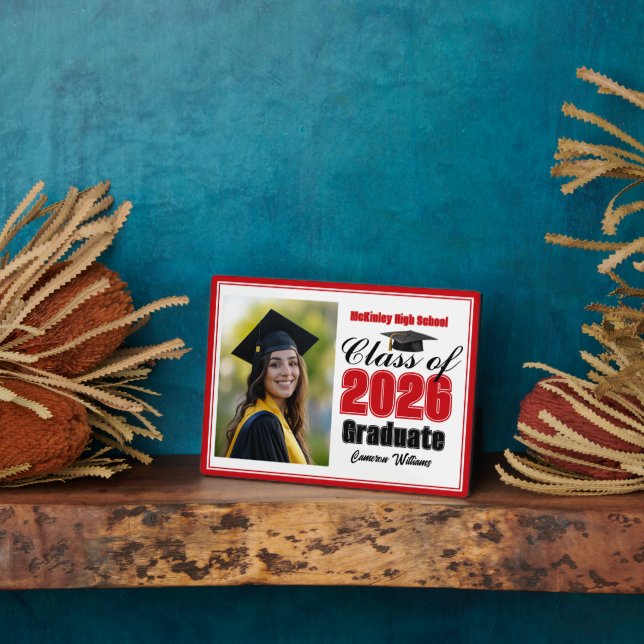 Red Class of 2026 Graduation Photo Plaque (Side)