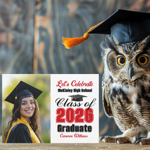 Red Class of 2026 Photo Graduation Party Invitation