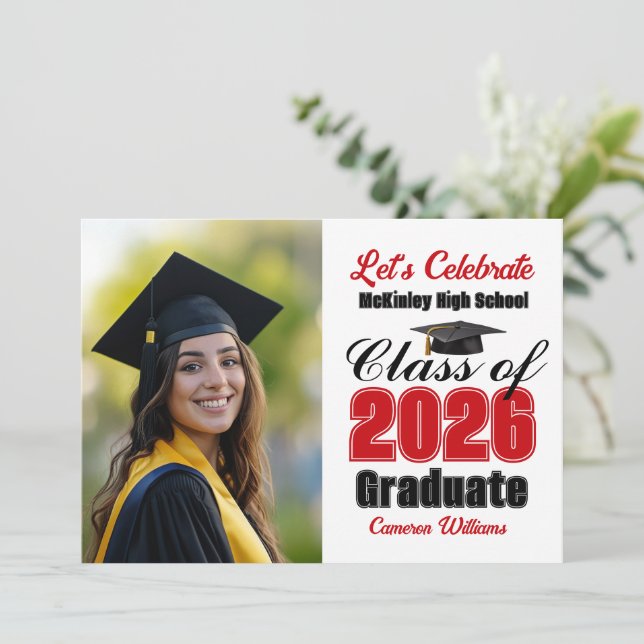 Red Class of 2026 Photo Graduation Party Invitation (Standing Front)