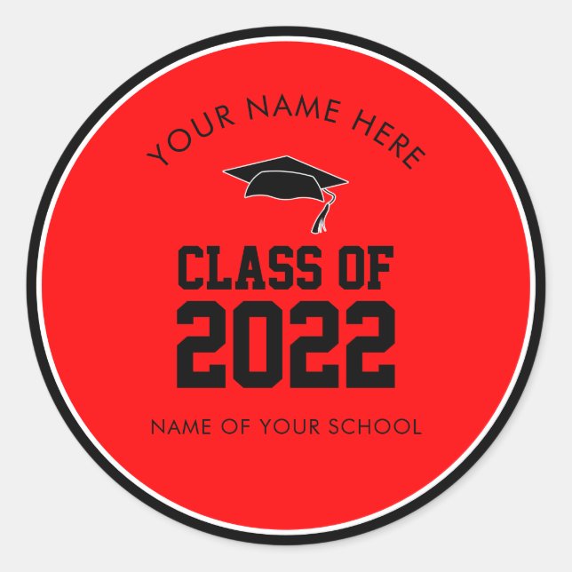  Red Class of High School Graduation Custom Classic Round Sticker (Front)