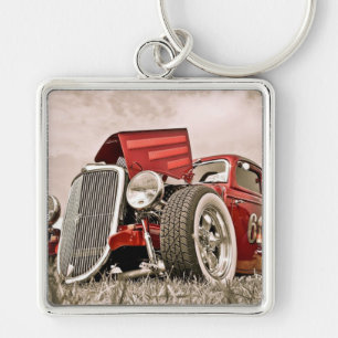 Red classic antique car car mechanics collectors keychain