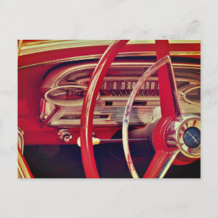 Red Classic Car Vintage Vehicle Dashboard Detail Postcard