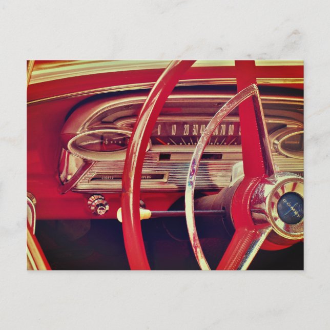 Red Classic Car Vintage Vehicle Dashboard Detail Postcard (Front)