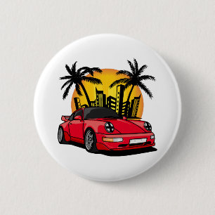 Red Classic Carrera in City Sunset 2 Inch Round Button