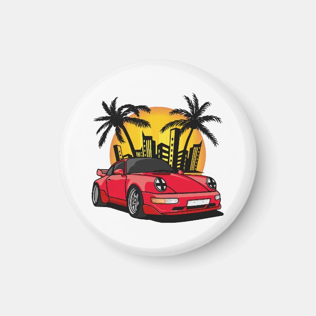 Red Classic Carrera in City Sunset Magnet (Front)