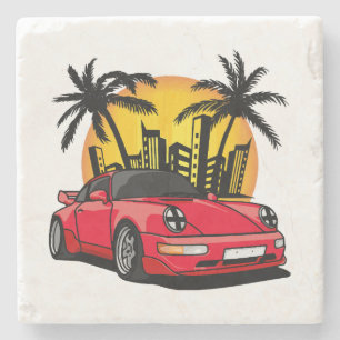 Red Classic Carrera in City Sunset Stone Coaster