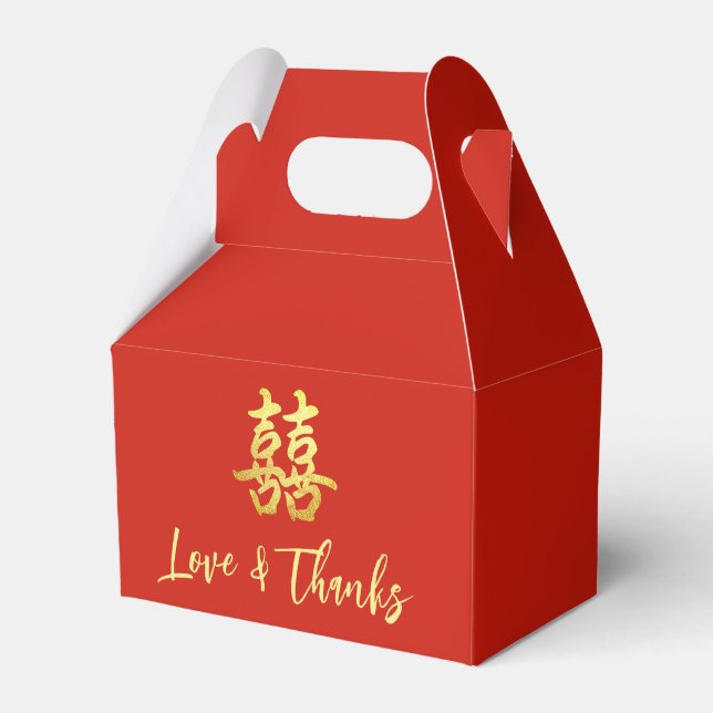 Red classic Chinese wedding love and thanks Favor Box (Front Side)