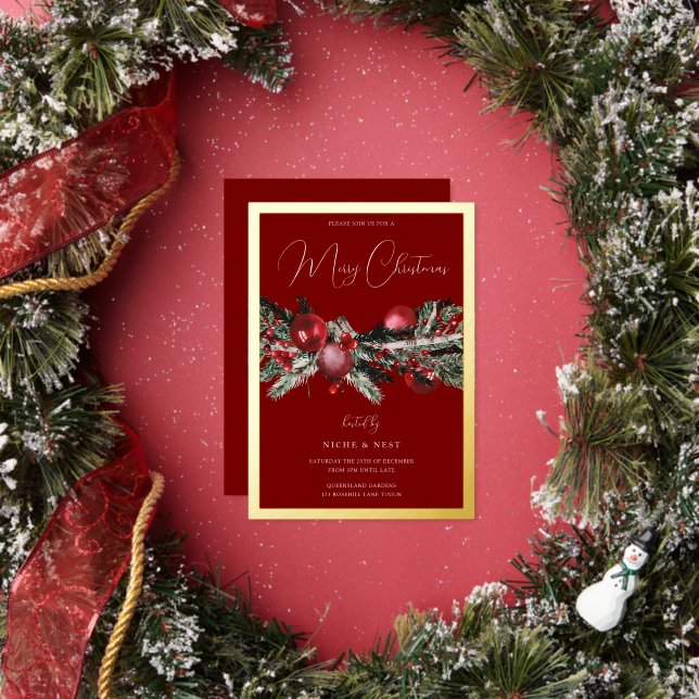 Red Classic Christmas Party Gold Border (Insitu)