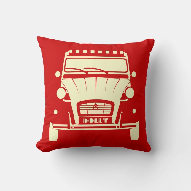 Red Classic Citroen 2CV Deux Chevaux Dolly Cushion (Front)
