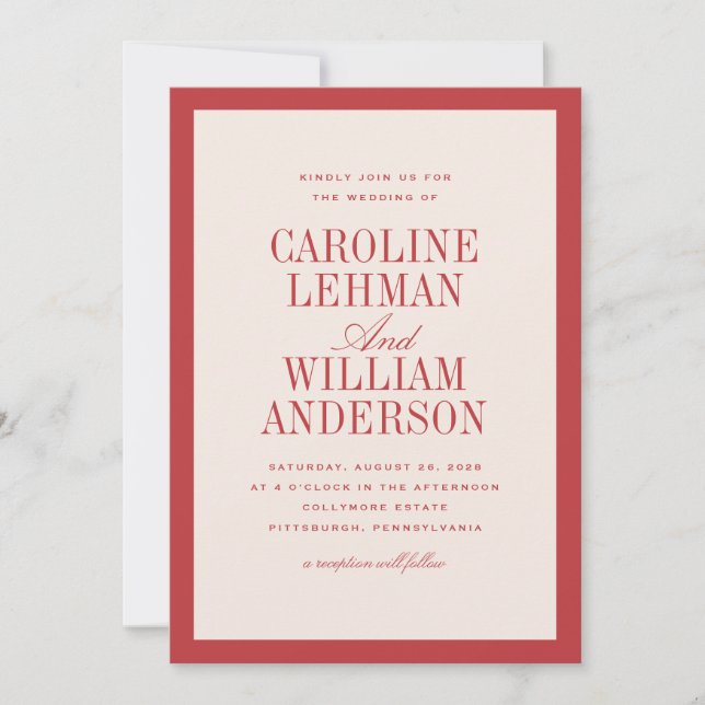 Red Classic Elegant Wedding  Invitation (Front)