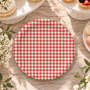 Red Classic Gingham Picnic Farmhouse Party Paper Plate