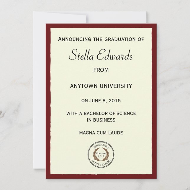 Red Classic Graduation Announcement (Front)