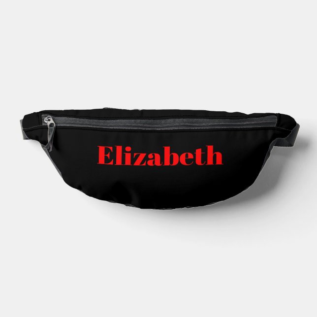 Red Classic Personalized Name | Black Stylish Fanny Pack (Lay Down)