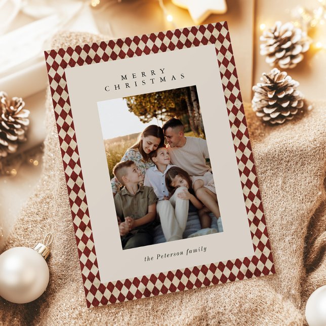 Red Classic Plaid Pattern Photo Holiday Card (Creator Uploaded)