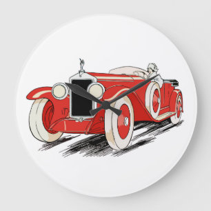 Red Classic Roadster Large Clock