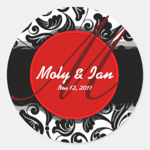 Red classic save the date wedding sticker A006