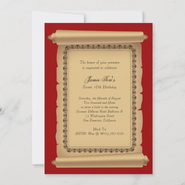Red Classic Scroll Invitation (Front)