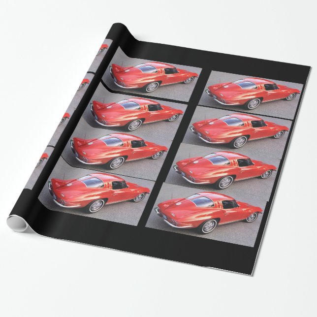 Red Classic Split Window Red Corvette Wrapping Paper (Unrolled)