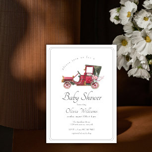 Red Classic Wildflower Car Vehicle Baby Shower Invitation