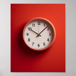 red clock on red wall poster