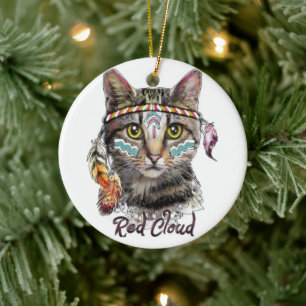 Red cloud cute cat ceramic ornament