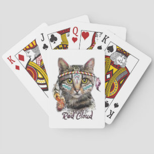 Red cloud cute cat playing cards