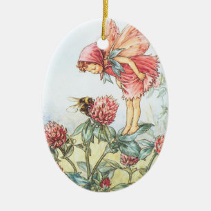 Red Clover Fairy Ceramic Ornament