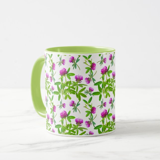 Red Clovers on White Mug (Front Left)