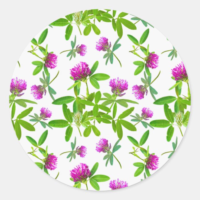 Red Clovers with Green Leaves Classic Round Sticker (Front)