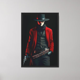 Red Coat Cowboy, Gunslinger Framed Canvas Wall Art