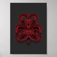 Red Cobra Art Deco Snake Illustration