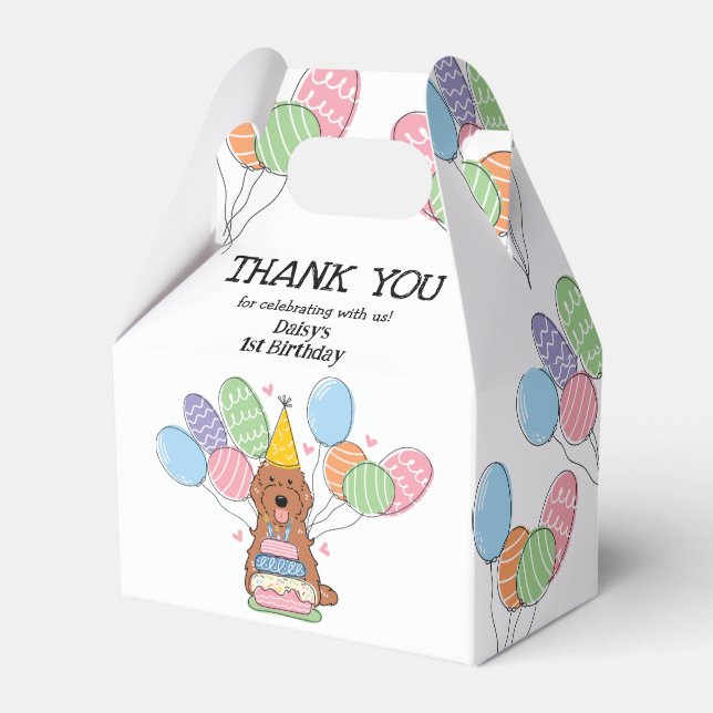 Red Cockapoo Cavapoo Birthday Thank You Favor Box (Front Side)