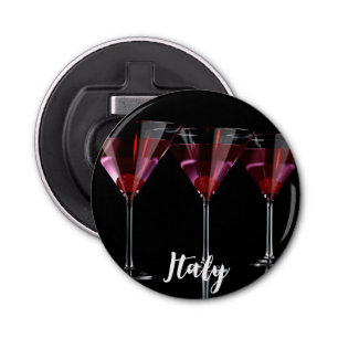 Red cocktails in martini glass with cherry bottle opener