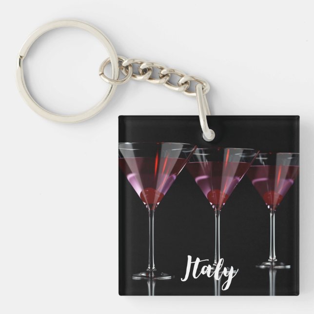 Red cocktails in martini glass with cherry keychain (Front)