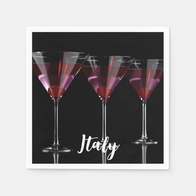 Red cocktails in martini glass with cherry napkin (Front)