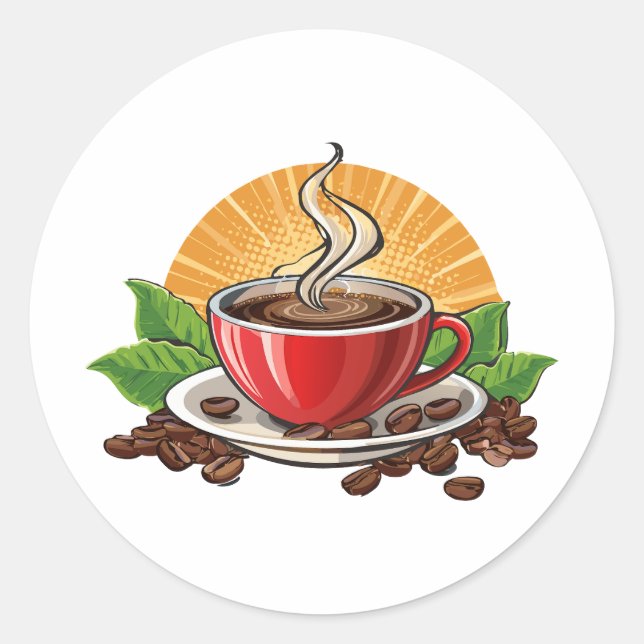 Red coffee cup classic round sticker (Front)