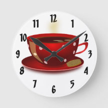 Red Coffee Cup Kitchen Clock