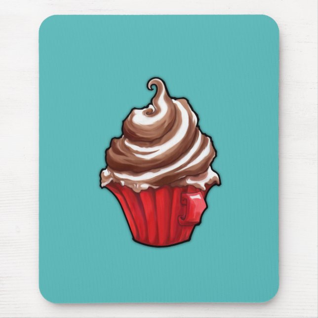 Red Coffee Cupcake teal Mousepad (Front)