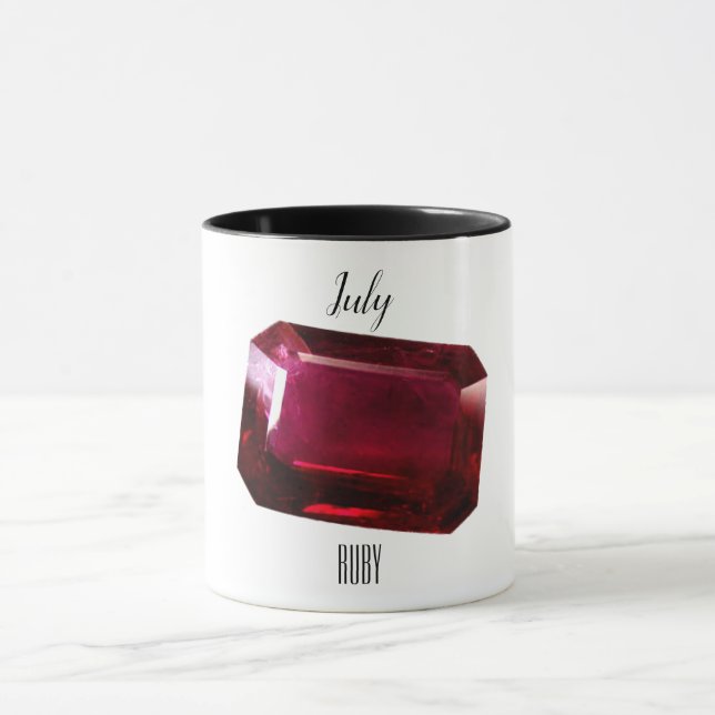 Red Coffee Mug Ruby Gemstone July Birthstone (Center)