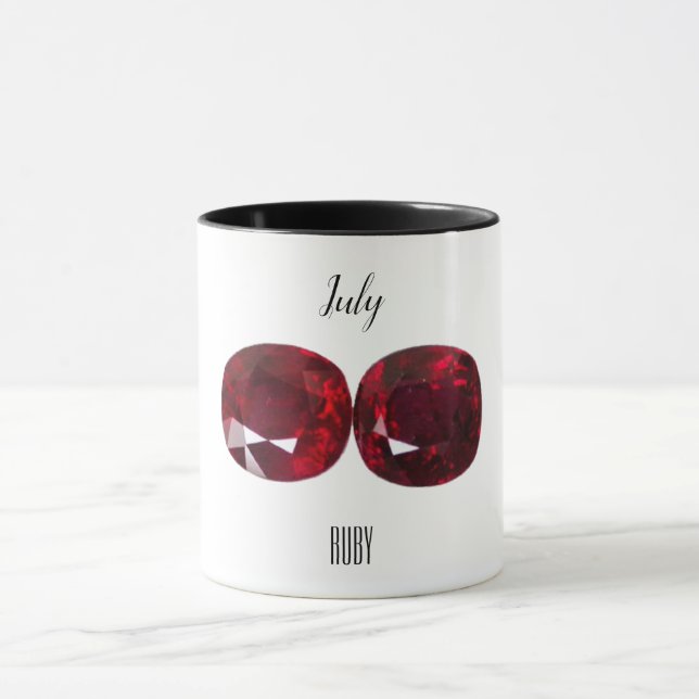 Red Coffee Mug Ruby Gemstone July Birthstone (Center)