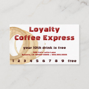 Red Coffee Stain Drink Loyalty Punchcard Card