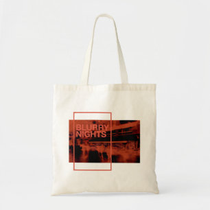 Red color digital art: Blurry Nights Tote Bag