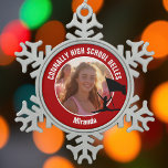 Red Color Guard Photo High School Dancer Snowflake Pewter Christmas Ornament<br><div class="desc">This cool customized high school color guard photo gift features white typography of your team and dancer name on a red Christmas ornament with a silhouette of a girl leaping and flag spinning. Personalize with your student's photograph and class year as a proud parent.</div>
