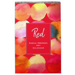Red color watercolor art calendar Sacha Grossel