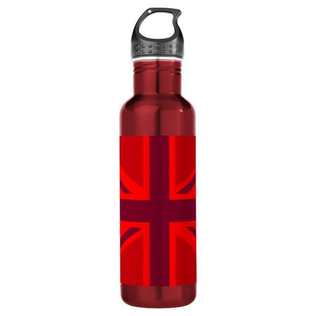 Red Colour Background British Union Jack Customize 710 Ml Water Bottle (Front)