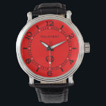 Red Colour Background Personalize This! Watch<br><div class="desc">This fine custom fashion watch is available in a vibrant accent red colour for yourself or as a gift sure to make an impression in all occasions.

 Personalize it with text and a monogram. 
 












Introducing</div>