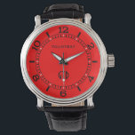 Red Colour Background Personalize This! Watch<br><div class="desc">This fine custom fashion watch is available in a vibrant accent red colour for yourself or as a gift sure to make an impression in all occasions.

 Personalize it with text and a monogram. 
 












Introducing</div>